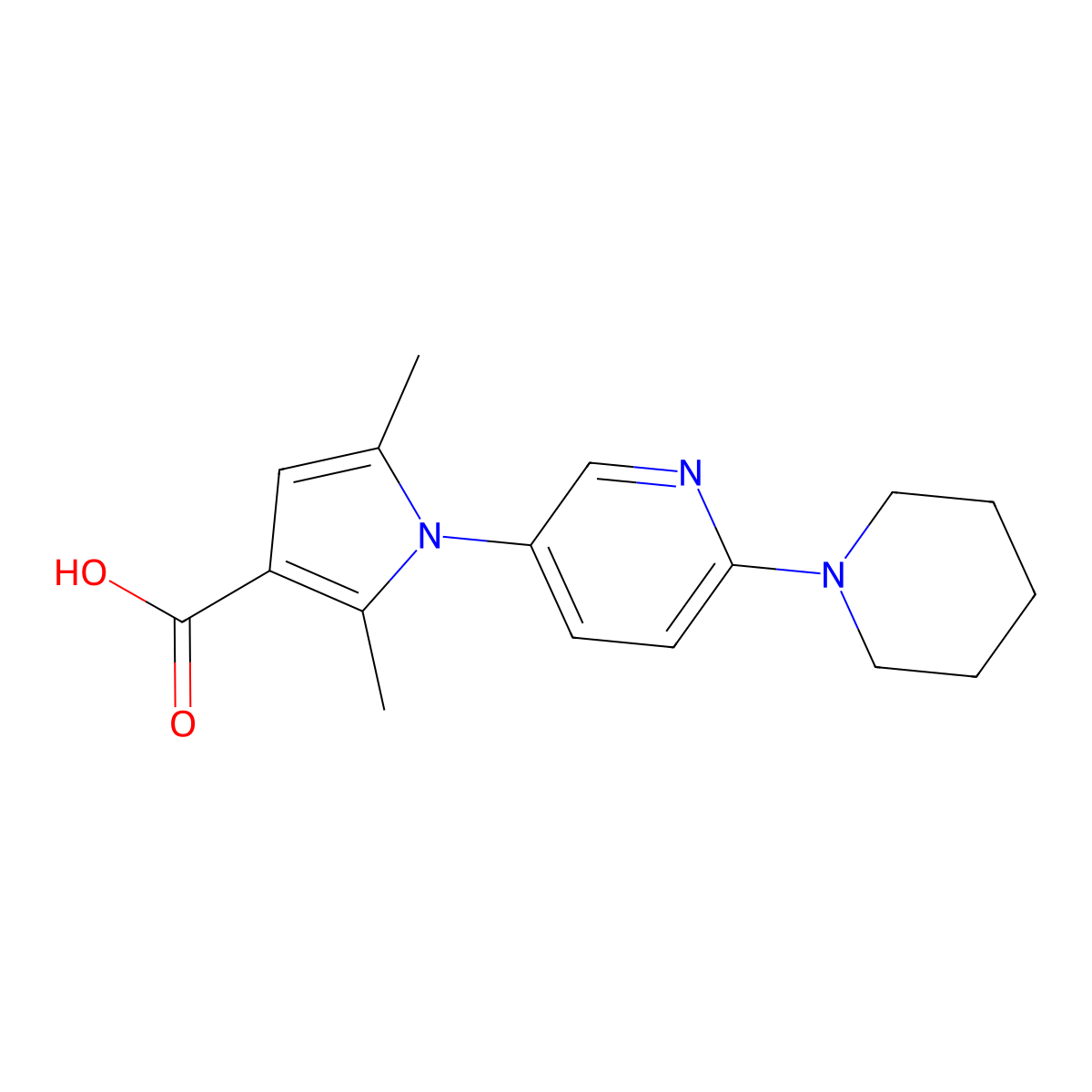 2,5-Dimethyl-1-(6-piperidin-1-ylpyridin-3-yl)-1H-pyrrole-3-carboxylic acid molecular structure, CAS 1170101-62-8