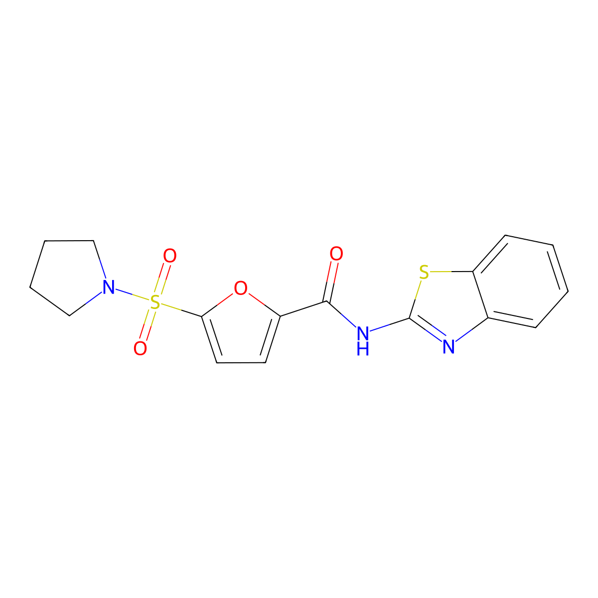 N-(benzo[d]thiazol-2-yl)-5-(pyrrolidin-1-ylsulfonyl)furan-2-carboxamide molecular structure, CAS 1170102-28-9