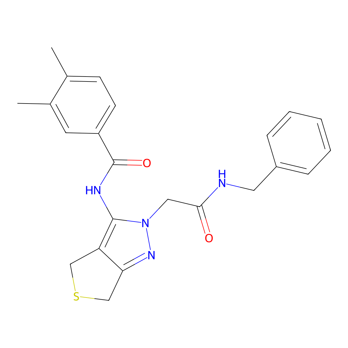 N-(2-(2-(benzylamino)-2-oxoethyl)-4,6-dihydro-2H-thieno[3,4-c]pyrazol-3-yl)-3,4-dimethylbenzamide molecular structure, CAS 1170102-82-5