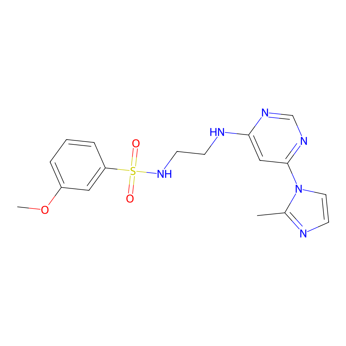 3-methoxy-N-(2-((6-(2-methyl-1H-imidazol-1-yl)pyrimidin-4-yl)amino)ethyl)benzenesulfonamide molecular structure, CAS 1170103-16-8