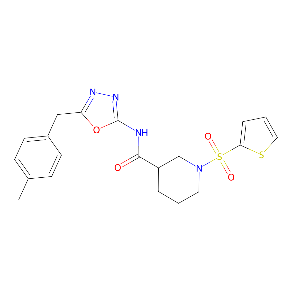 N-(5-(4-methylbenzyl)-1,3,4-oxadiazol-2-yl)-1-(thiophen-2-ylsulfonyl)piperidine-3-carboxamide molecular structure, CAS 1170104-04-7