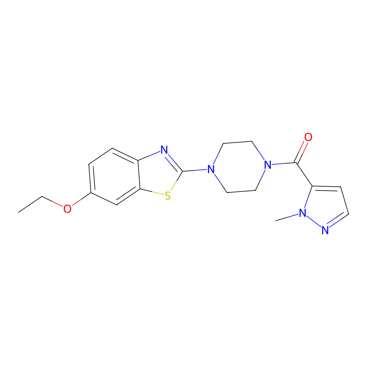 6-ethoxy-2-[4-(1-methyl-1H-pyrazole-5-carbonyl)piperazin-1-yl]-1,3-benzothiazole molecular structure, CAS 1170104-12-7