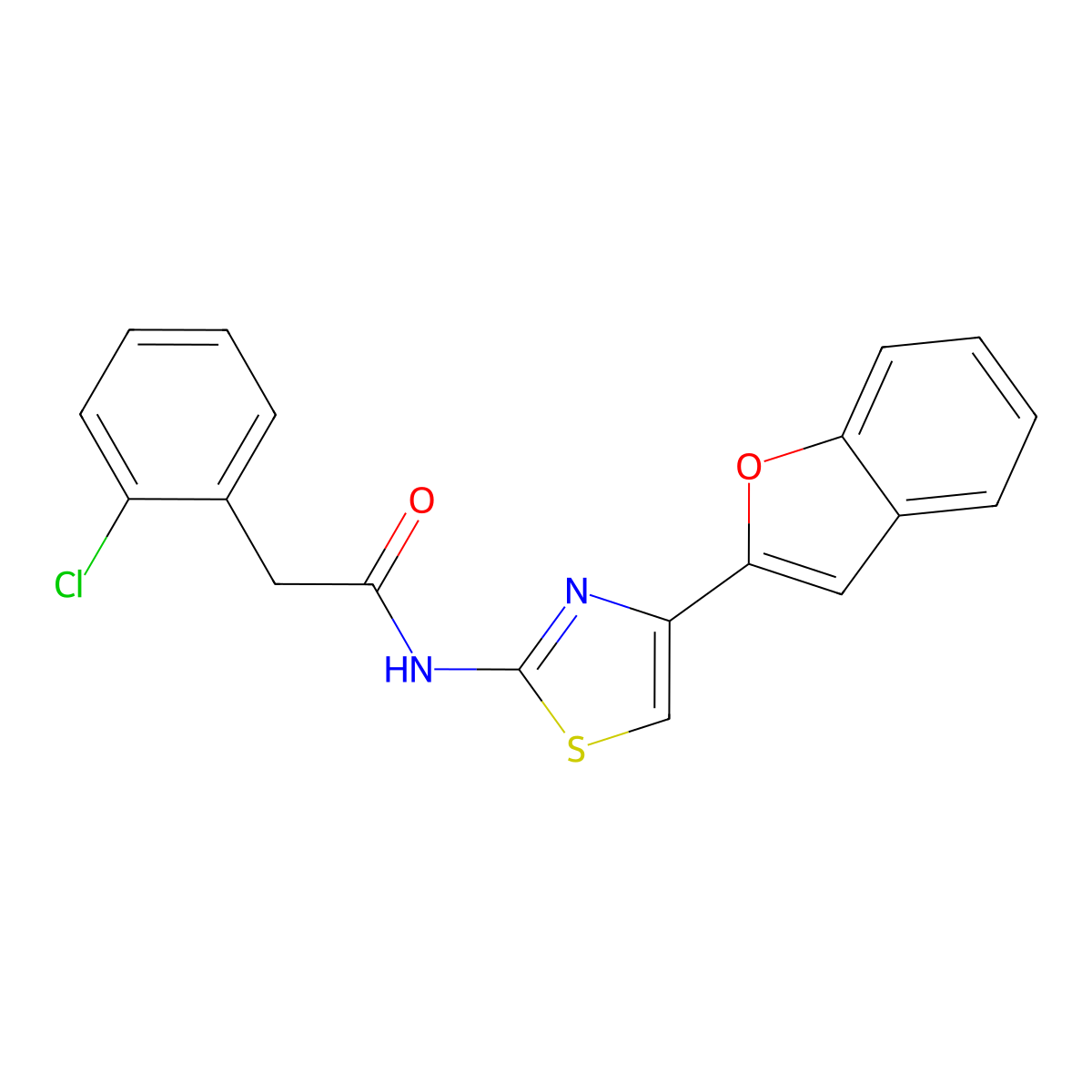 N-(4-(benzofuran-2-yl)thiazol-2-yl)-2-(2-chlorophenyl)acetamide molecular structure, CAS 1170104-43-4