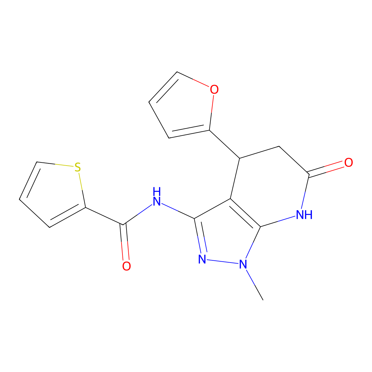 N-(4-(furan-2-yl)-1-methyl-6-oxo-4,5,6,7-tetrahydro-1H-pyrazolo[3,4-b]pyridin-3-yl)thiophene-2-carboxamide molecular structure, CAS 1170107-77-3