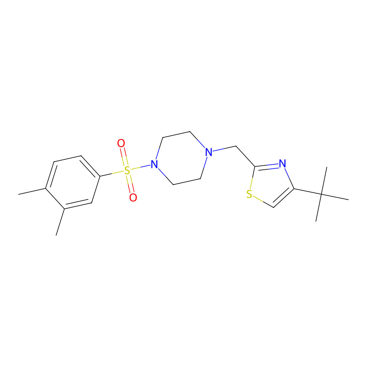 4-(Tert-butyl)-2-((4-((3,4-dimethylphenyl)sulfonyl)piperazin-1-yl)methyl)thiazole molecular structure, CAS 1170108-29-8