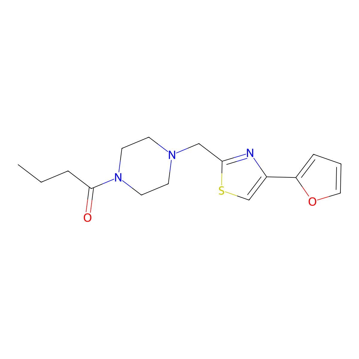 1-(4-((4-(Furan-2-yl)thiazol-2-yl)methyl)piperazin-1-yl)butan-1-one molecular structure, CAS 1170108-96-9