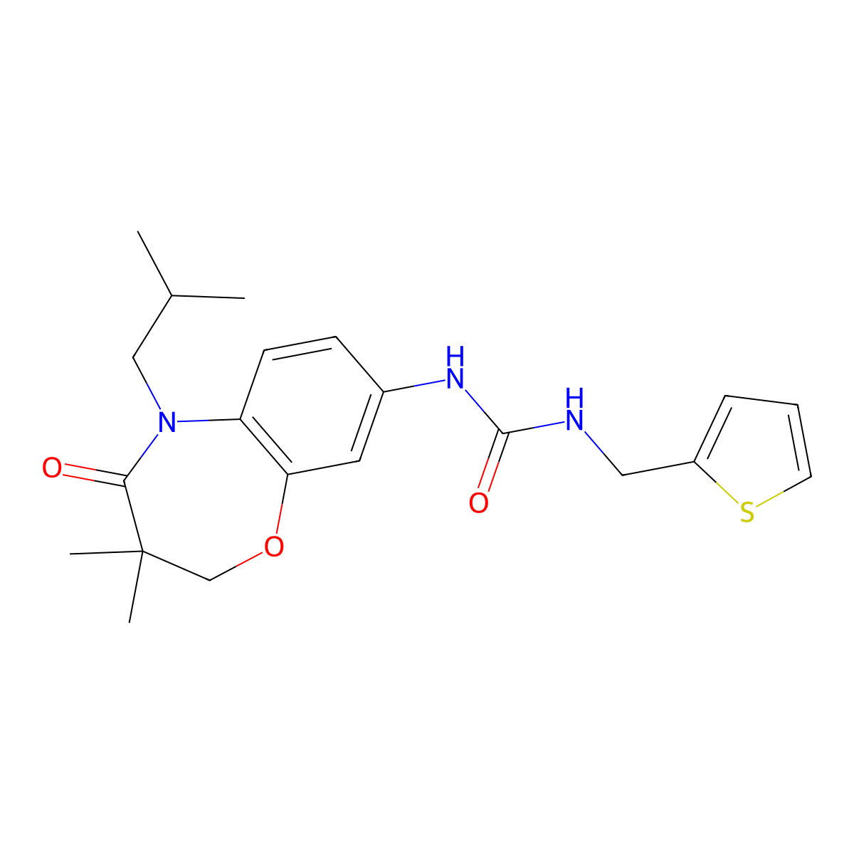 1-(5-Isobutyl-3,3-dimethyl-4-oxo-2,3,4,5-tetrahydrobenzo[b][1,4]oxazepin-8-yl)-3-(thiophen-2-ylmethyl)urea molecular structure, CAS 1170111-30-4