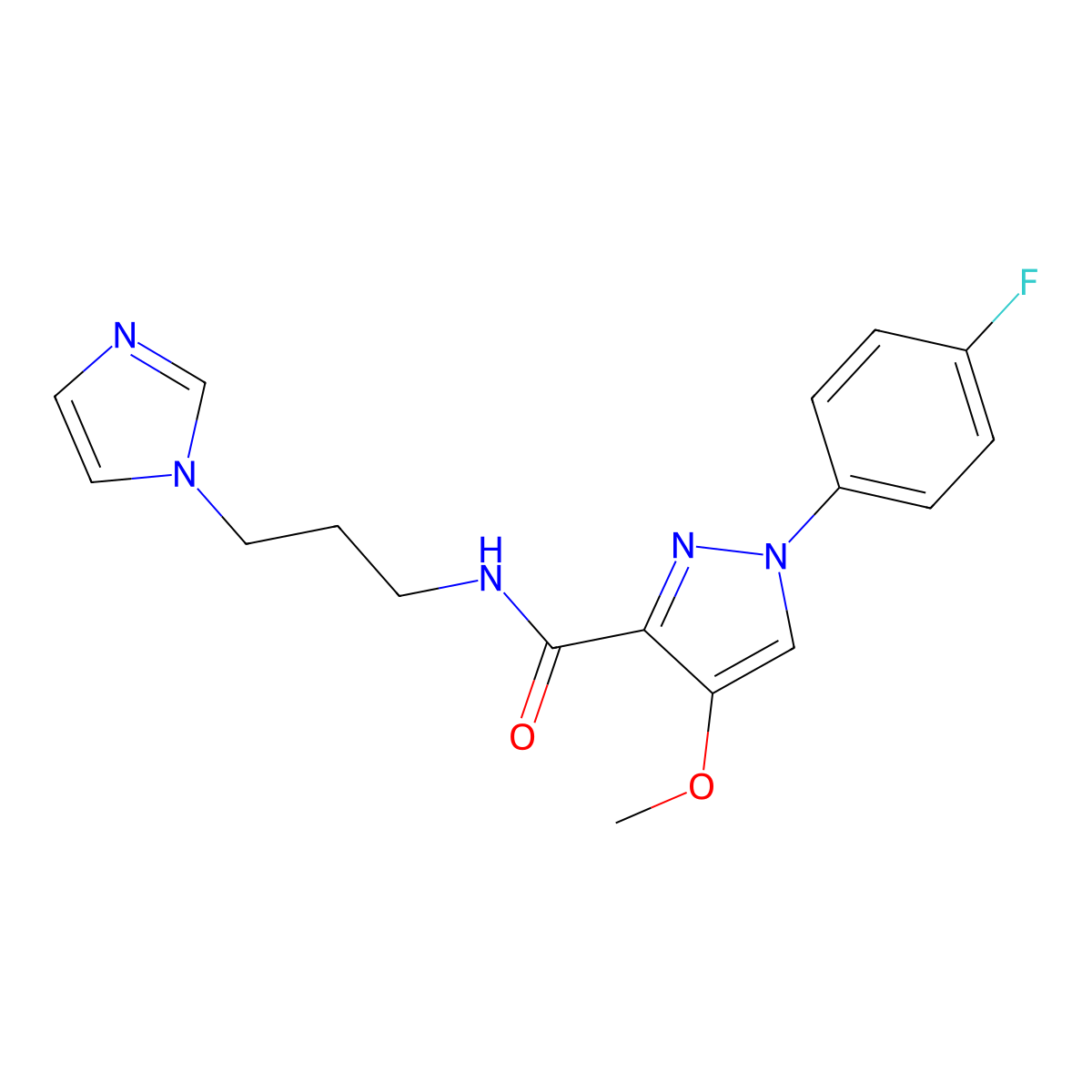 N-(3-(1H-imidazol-1-yl)propyl)-1-(4-fluorophenyl)-4-methoxy-1H-pyrazole-3-carboxamide molecular structure, CAS 1170112-76-1