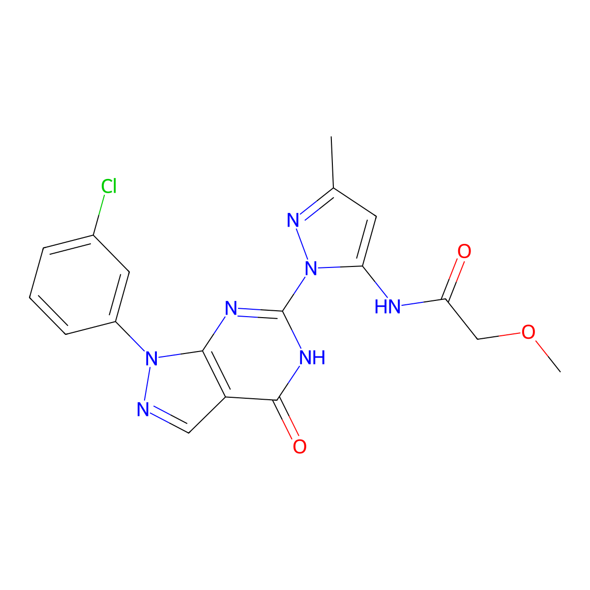 N-(1-(1-(3-chlorophenyl)-4-oxo-4,5-dihydro-1H-pyrazolo[3,4-d]pyrimidin-6-yl)-3-methyl-1H-pyrazol-5-yl)-2-methoxyacetamide molecular structure, CAS 1170113-20-8