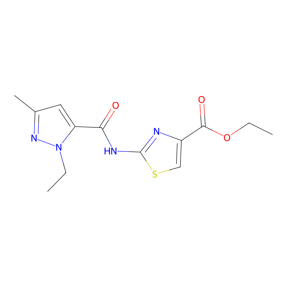 ethyl 2-(1-ethyl-3-methyl-1H-pyrazole-5-carboxamido)thiazole-4-carboxylate molecular structure, CAS 1170113-44-6