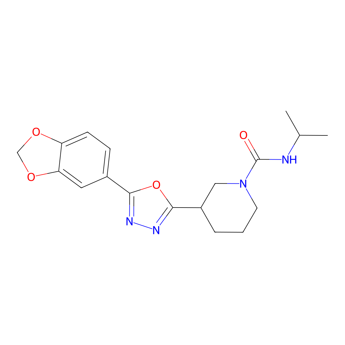 3-(5-(benzo[d][1,3]dioxol-5-yl)-1,3,4-oxadiazol-2-yl)-N-isopropylpiperidine-1-carboxamide molecular structure, CAS 1170117-74-4
