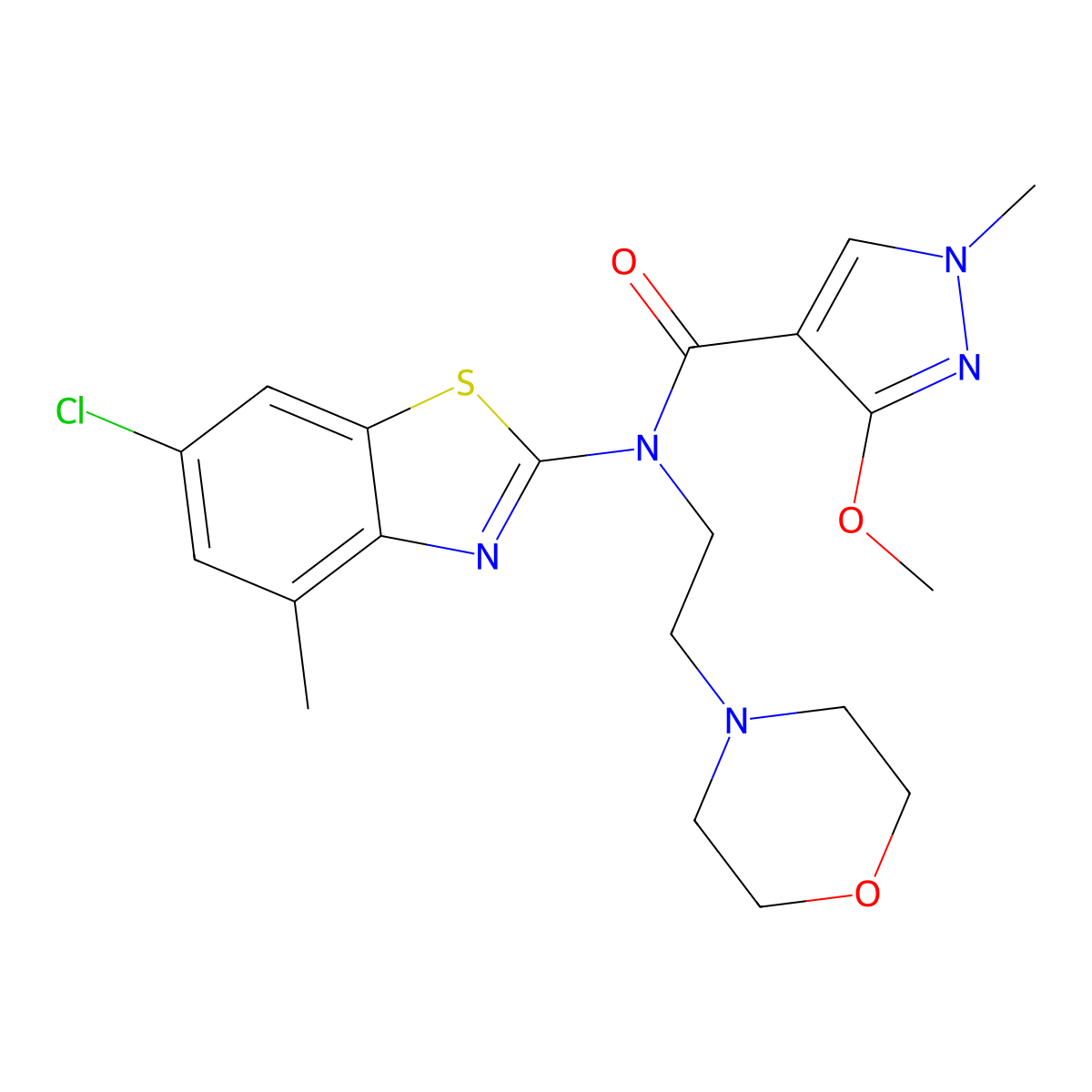 N-(6-Chloro-4-methylbenzo[d]thiazol-2-yl)-3-methoxy-1-methyl-N-(2-morpholinoethyl)-1H-pyrazole-4-carboxamide molecular structure, CAS 1170120-49-6