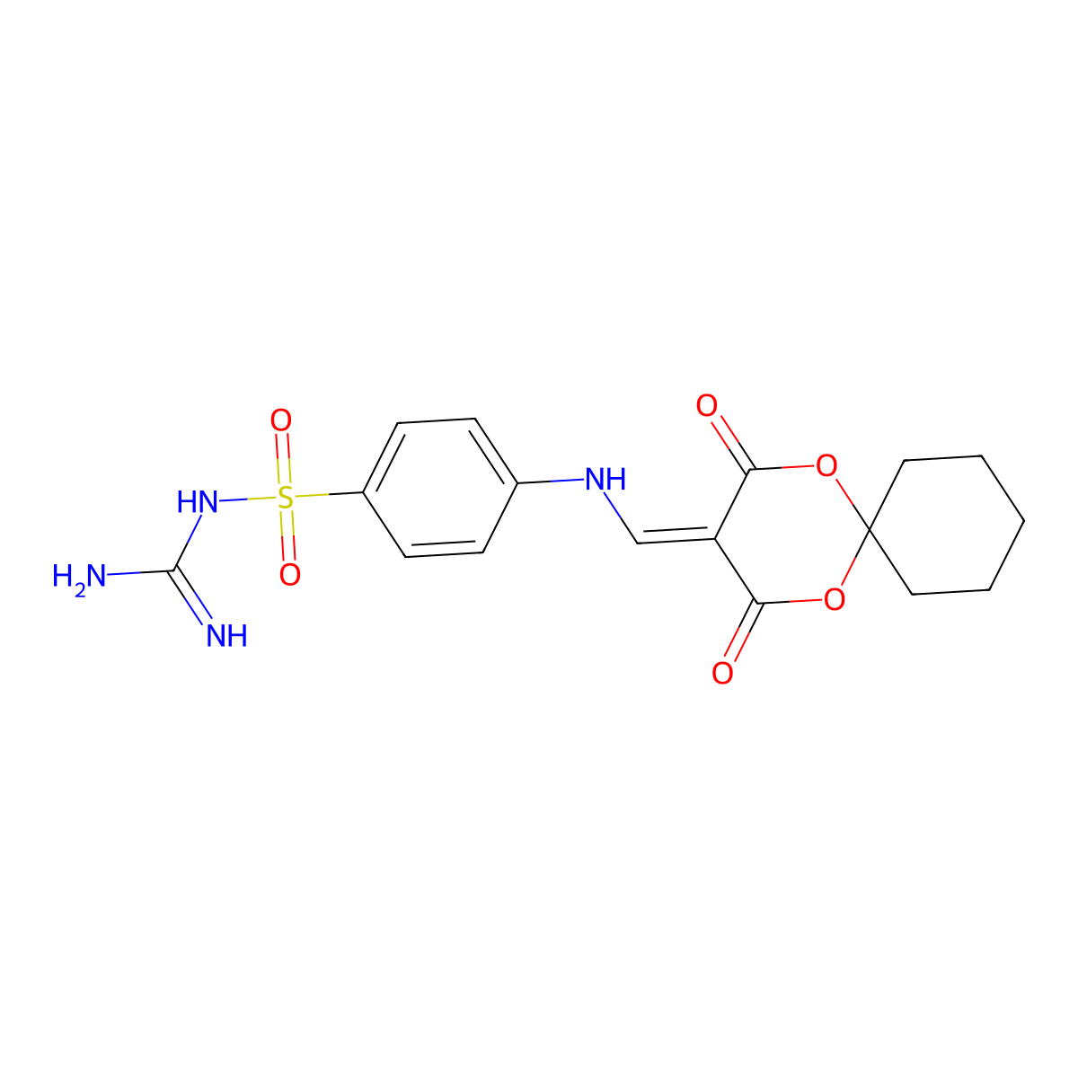 N-carbamimidoyl-4-(((2,4-dioxo-1,5-dioxaspiro[5.5]undecan-3-ylidene)methyl)amino)benzenesulfonamide molecular structure, CAS 1170122-30-1