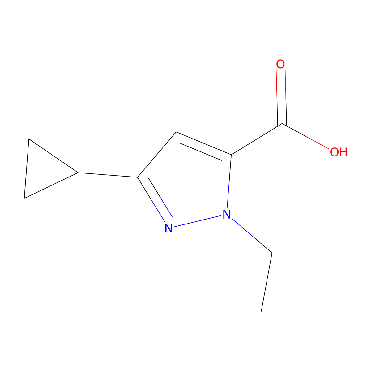 3-Cyclopropyl-1-ethyl-1H-pyrazole-5-carboxylic acid molecular structure, CAS 1170123-76-8