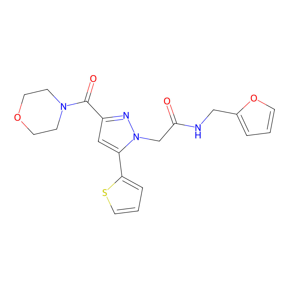 N-(furan-2-ylmethyl)-2-(3-(morpholine-4-carbonyl)-5-(thiophen-2-yl)-1H-pyrazol-1-yl)acetamide molecular structure, CAS 1170125-04-8