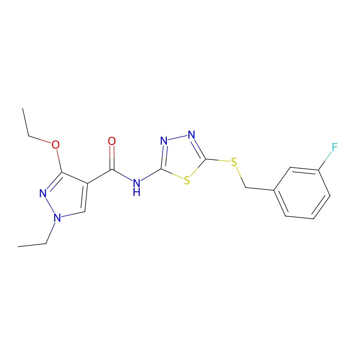 3-ethoxy-1-ethyl-N-(5-((3-fluorobenzyl)thio)-1,3,4-thiadiazol-2-yl)-1H-pyrazole-4-carboxamide molecular structure, CAS 1170126-49-4