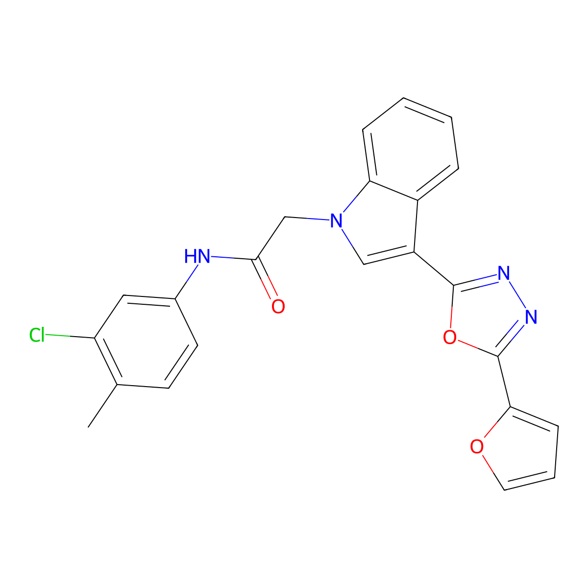 N-(3-chloro-4-methylphenyl)-2-(3-(5-(furan-2-yl)-1,3,4-oxadiazol-2-yl)-1H-indol-1-yl)acetamide molecular structure, CAS 1170127-24-8