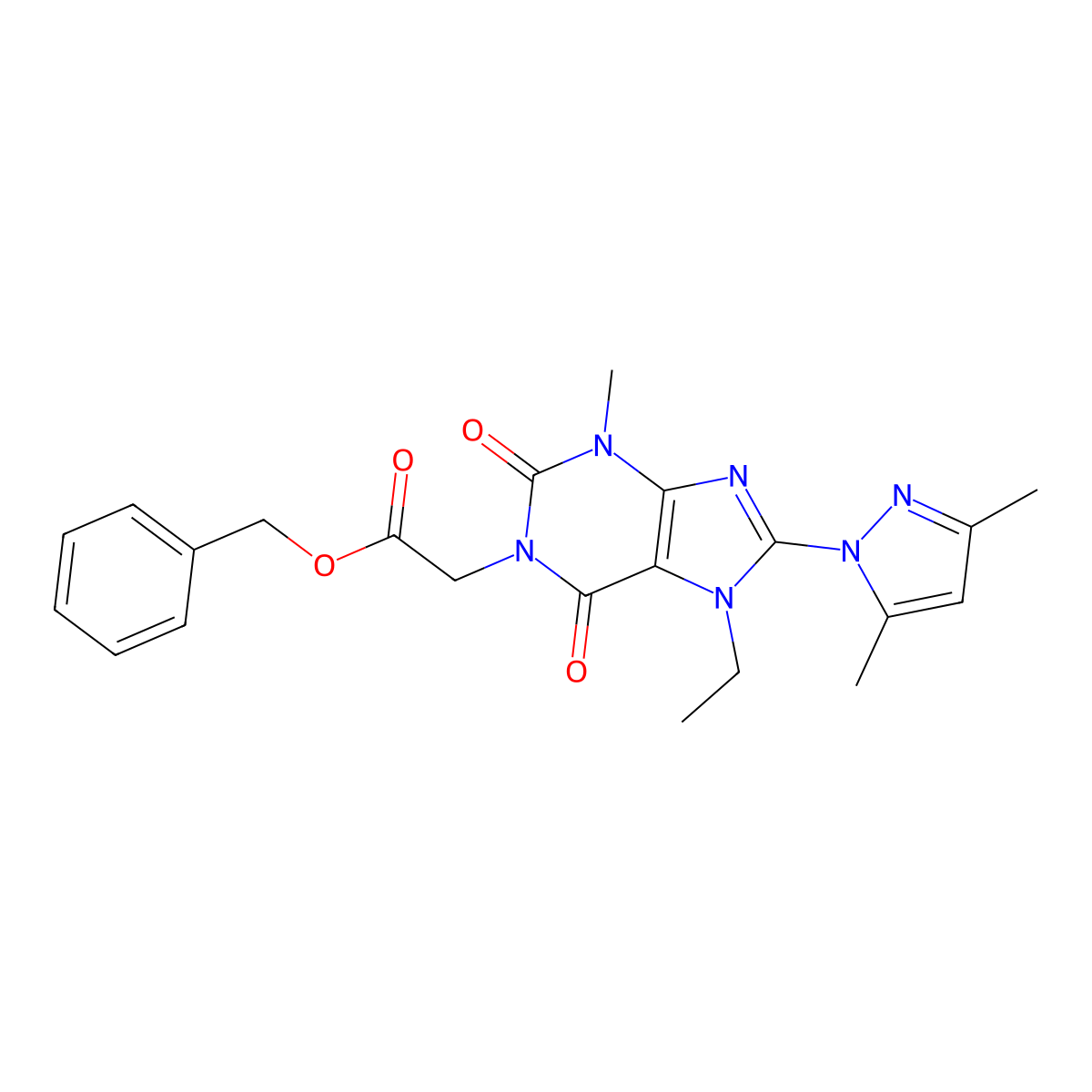 benzyl 2-(8-(3,5-dimethyl-1H-pyrazol-1-yl)-7-ethyl-3-methyl-2,6-dioxo-2,3,6,7-tetrahydro-1H-purin-1-yl)acetate molecular structure, CAS 1170128-95-6