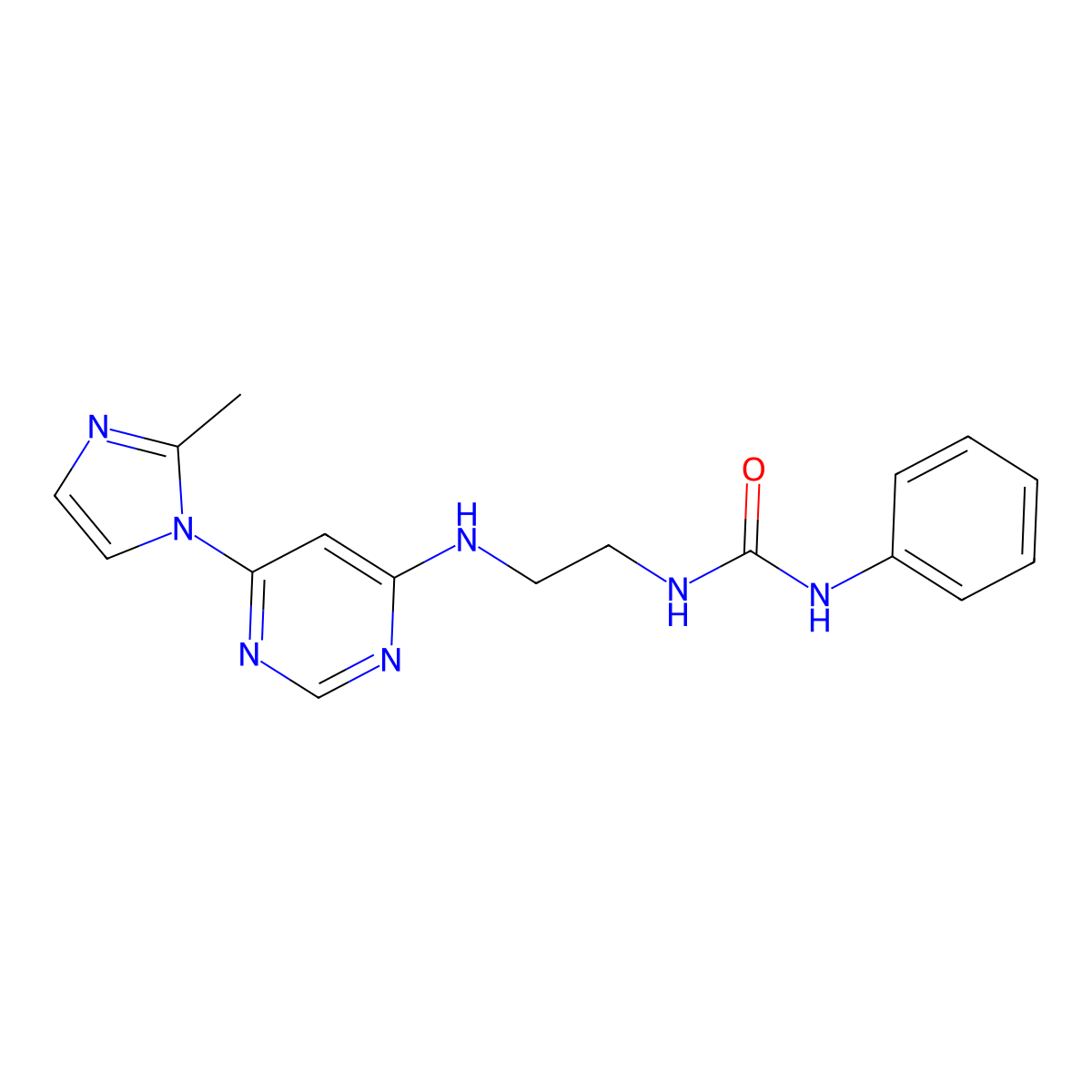1-(2-((6-(2-methyl-1H-imidazol-1-yl)pyrimidin-4-yl)amino)ethyl)-3-phenylurea molecular structure, CAS 1170129-23-3
