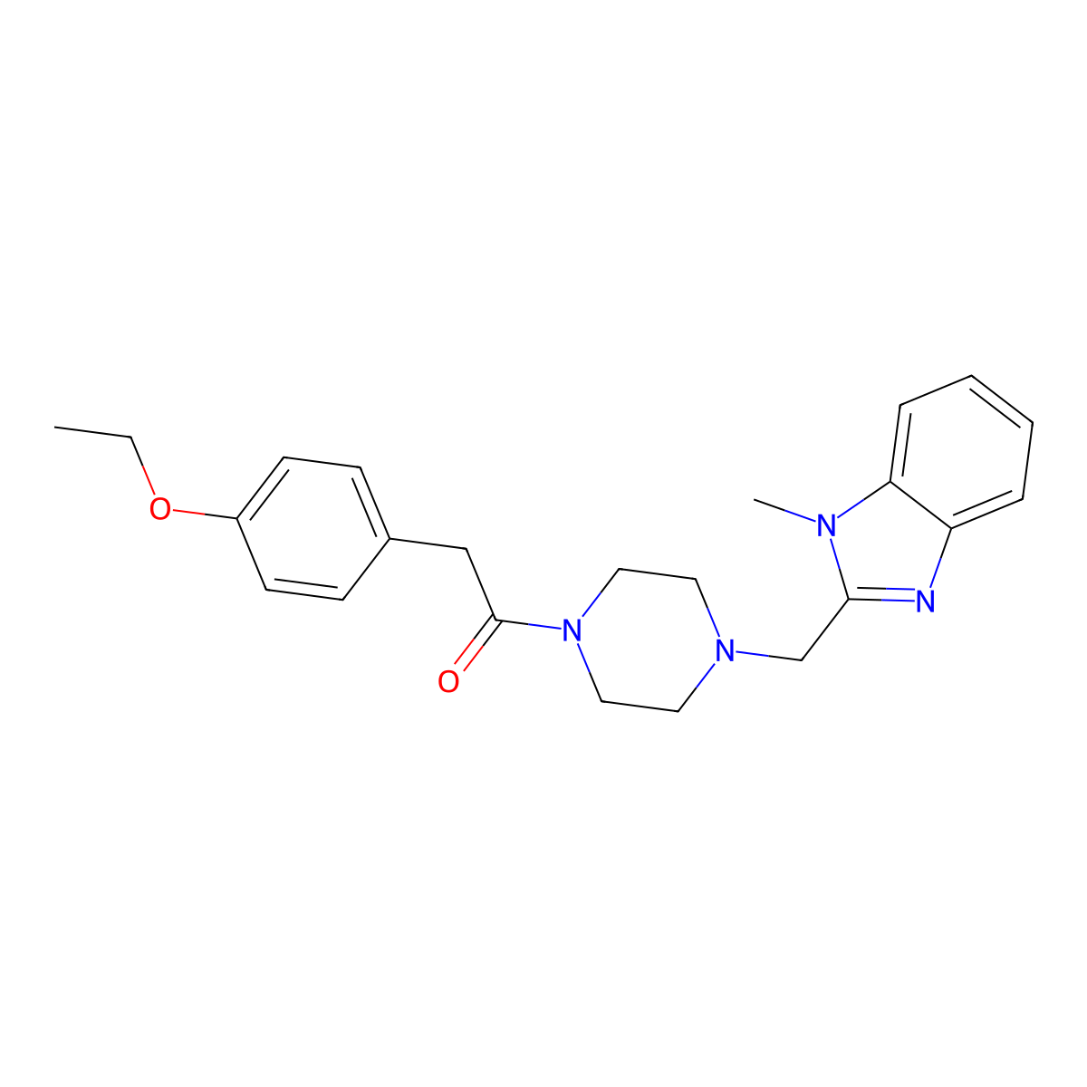 2-(4-ethoxyphenyl)-1-(4-((1-methyl-1H-benzo[d]imidazol-2-yl)methyl)piperazin-1-yl)ethanone molecular structure, CAS 1170132-40-7