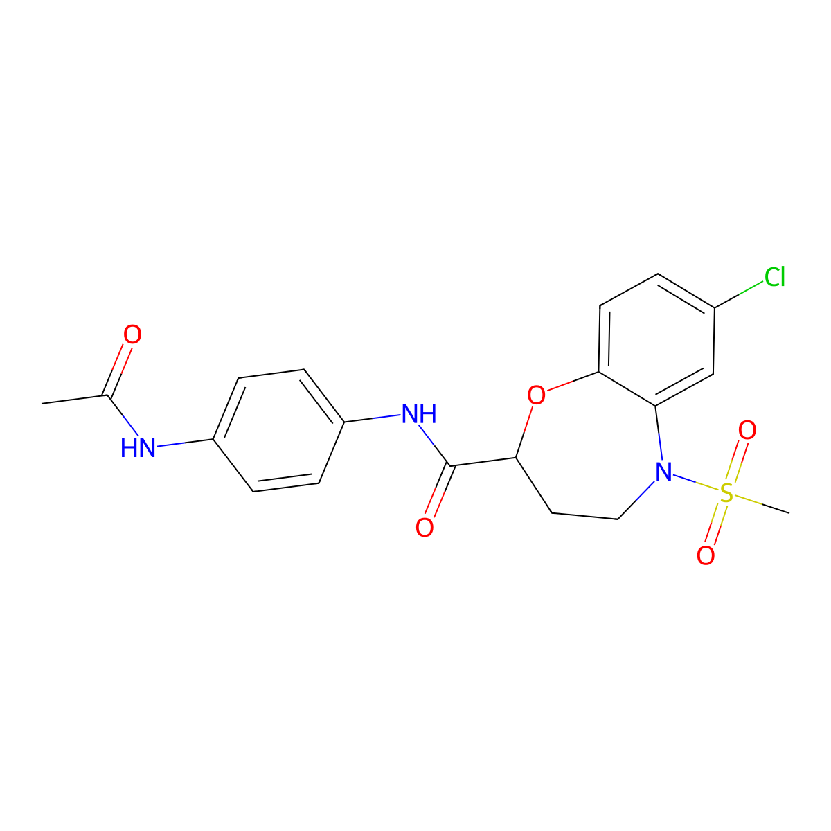 7-Chloro-N-(4-acetamidophenyl)-5-methanesulfonyl-2,3,4,5-tetrahydro-1,5-benzoxazepine-2-carboxamide molecular structure, CAS 1170132-61-2