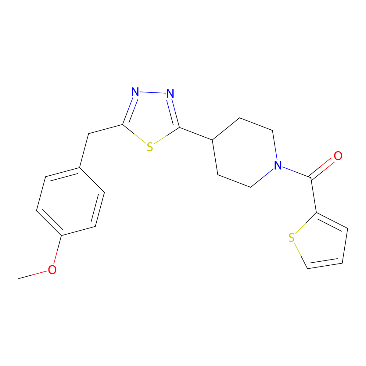 (4-(5-(4-Methoxybenzyl)-1,3,4-thiadiazol-2-yl)piperidin-1-yl)(thiophen-2-yl)methanone molecular structure, CAS 1170133-79-5