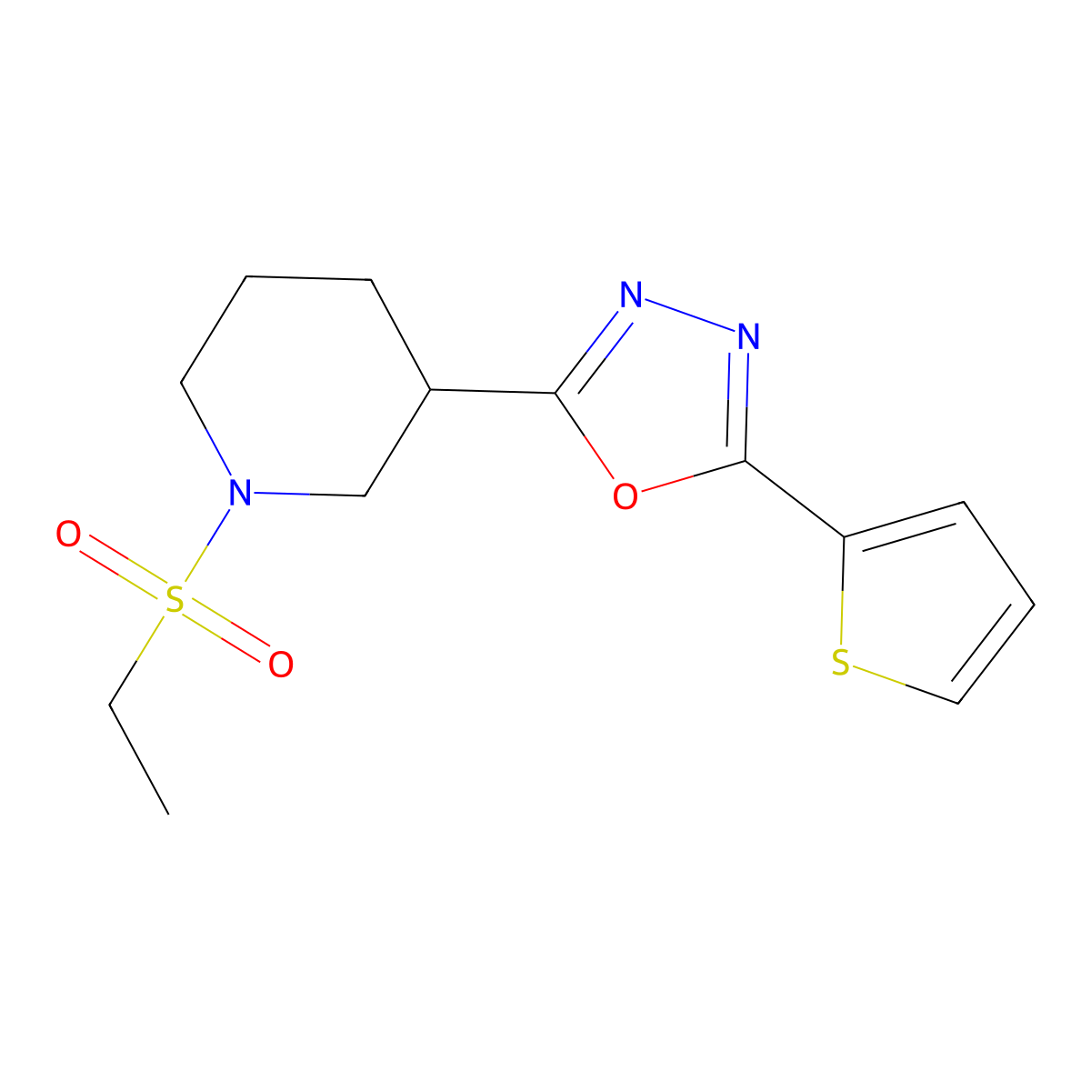1-(Ethanesulfonyl)-3-[5-(thiophen-2-yl)-1,3,4-oxadiazol-2-yl]piperidine molecular structure, CAS 1170134-08-3
