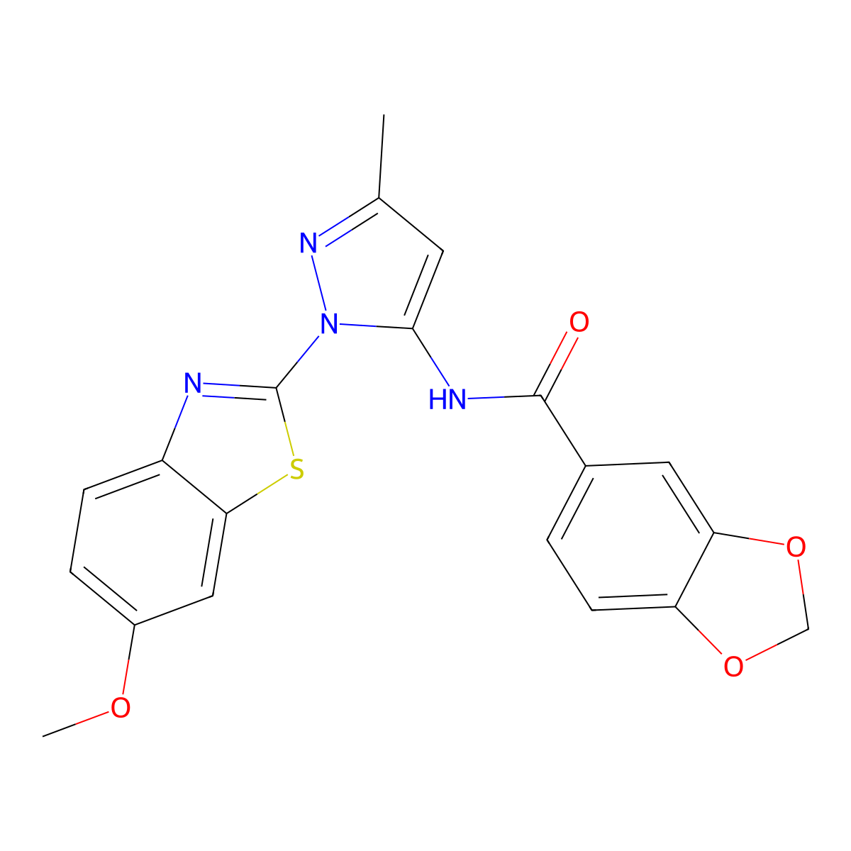 N-(1-(6-methoxybenzo[d]thiazol-2-yl)-3-methyl-1H-pyrazol-5-yl)benzo[d][1,3]dioxole-5-carboxamide molecular structure, CAS 1170135-60-0