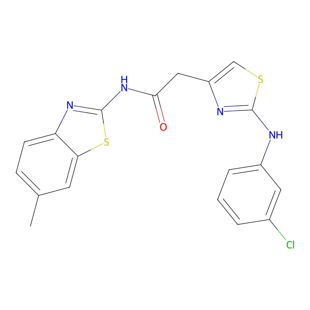 2-(2-((3-chlorophenyl)amino)thiazol-4-yl)-N-(6-methylbenzo[d]thiazol-2-yl)acetamide molecular structure, CAS 1170136-67-0
