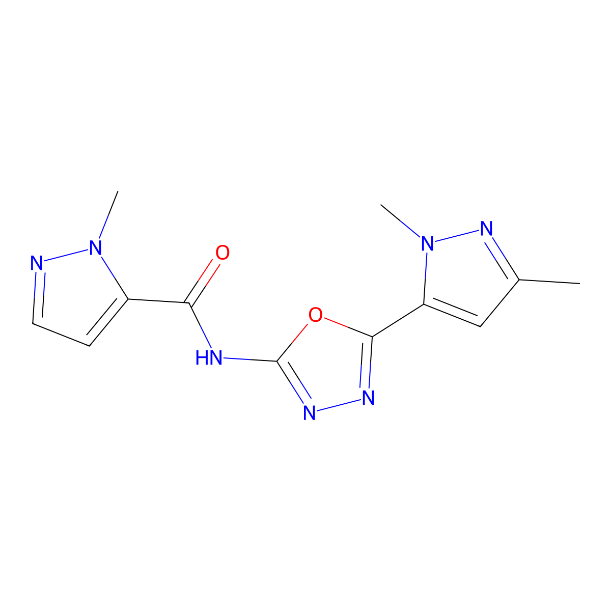 N-[5-(1,3-dimethyl-1H-pyrazol-5-yl)-1,3,4-oxadiazol-2-yl]-1-methyl-1H-pyrazole-5-carboxamide molecular structure, CAS 1170137-26-4