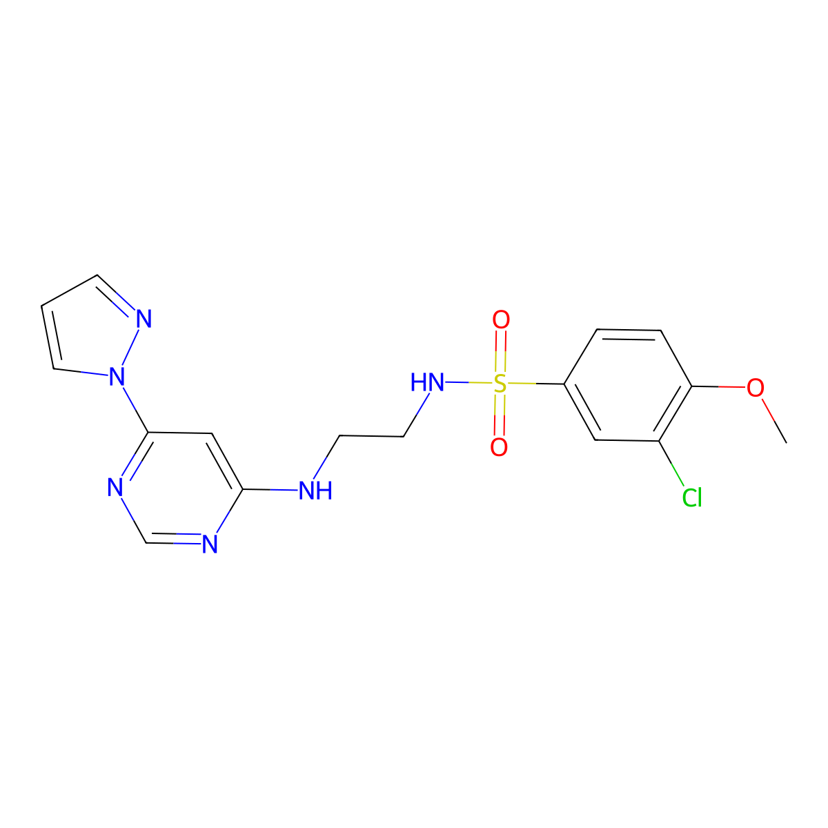 N-(2-((6-(1H-pyrazol-1-yl)pyrimidin-4-yl)amino)ethyl)-3-chloro-4-methoxybenzenesulfonamide molecular structure, CAS 1170137-73-1