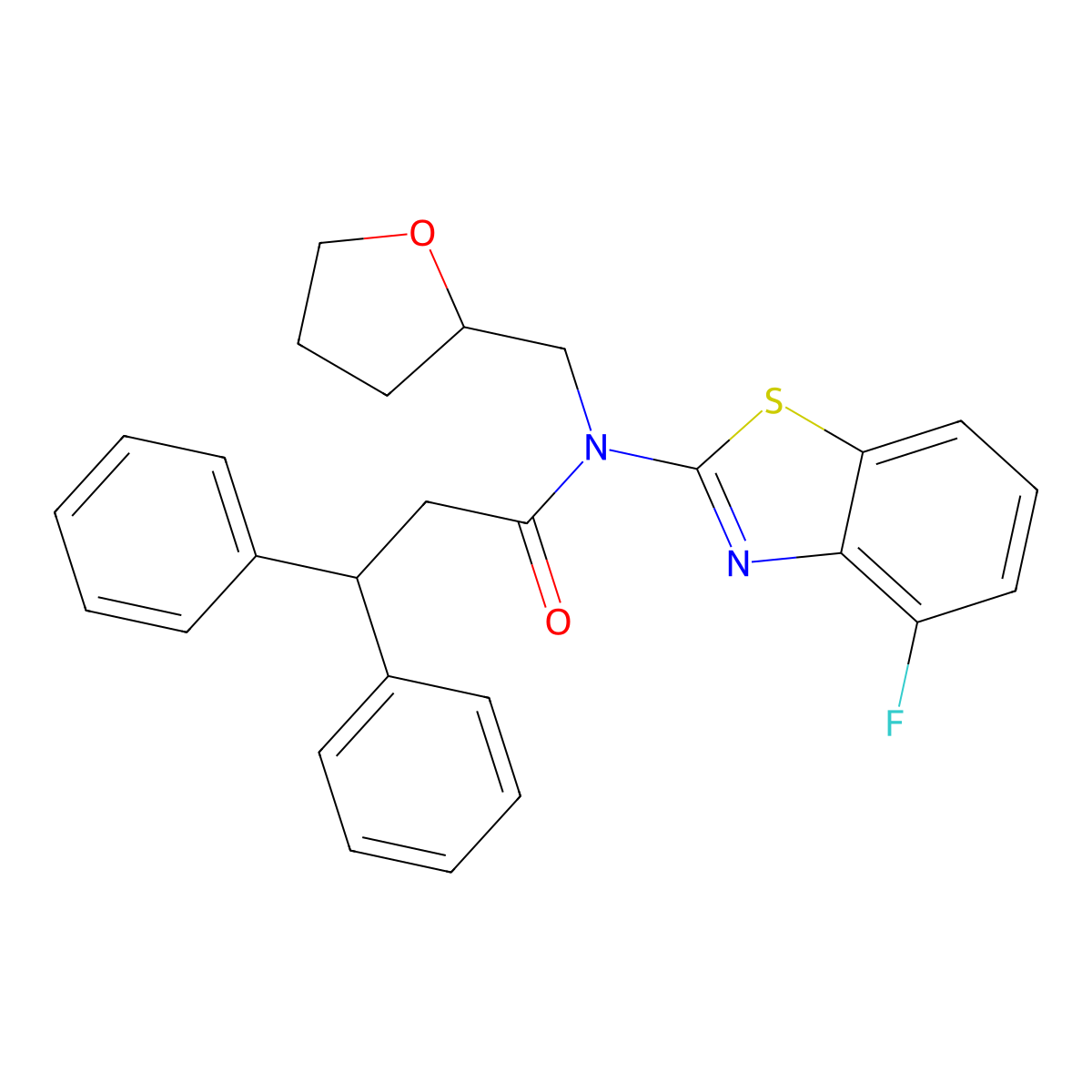 N-(4-fluorobenzo[d]thiazol-2-yl)-3,3-diphenyl-N-((tetrahydrofuran-2-yl)methyl)propanamide molecular structure, CAS 1170138-82-5