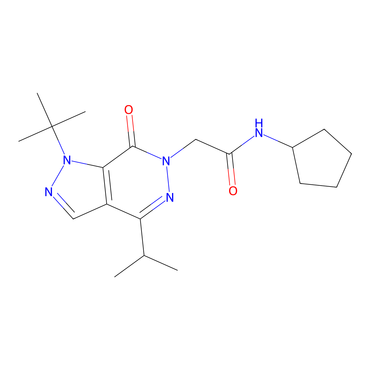 2-(1-(tert-butyl)-4-isopropyl-7-oxo-1H-pyrazolo[3,4-d]pyridazin-6(7H)-yl)-N-cyclopentylacetamide molecular structure, CAS 1170139-20-4