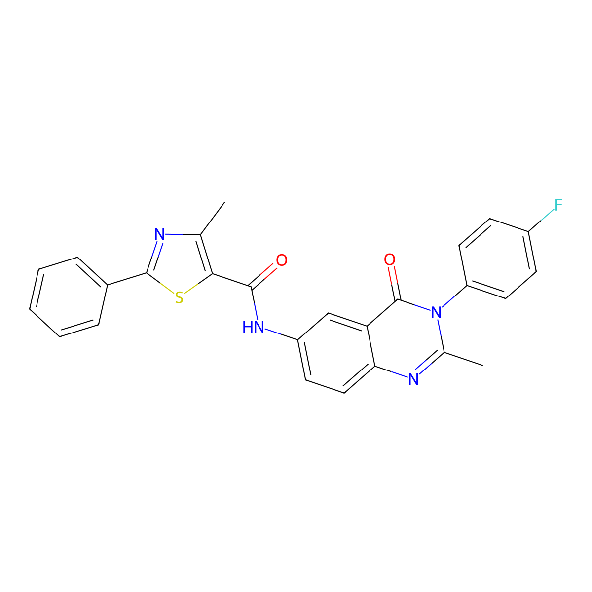 N-(3-(4-fluorophenyl)-2-methyl-4-oxo-3,4-dihydroquinazolin-6-yl)-4-methyl-2-phenylthiazole-5-carboxamide molecular structure, CAS 1170140-43-8