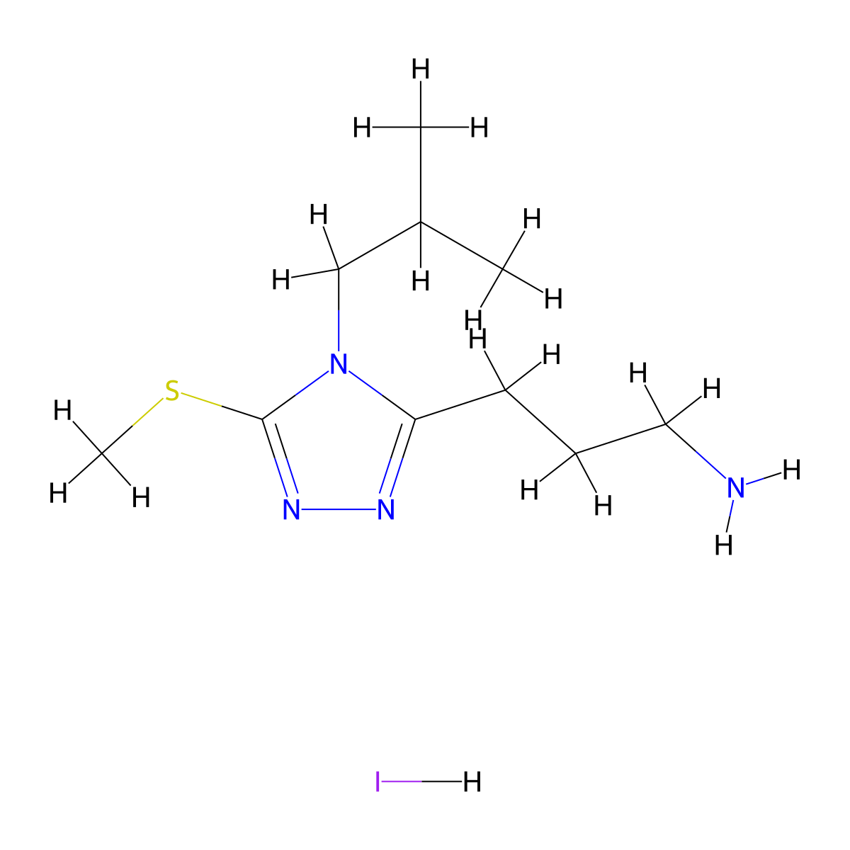 3-[4-(2-methylpropyl)-5-(methylsulfanyl)-4H-1,2,4-triazol-3-yl]propan-1-amine hydroiodide molecular structure, CAS 1170140-53-0