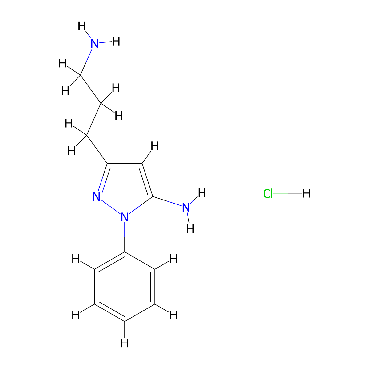 3-(3-aminopropyl)-1-phenyl-1H-pyrazol-5-amine hydrochloride molecular structure, CAS 1170141-21-5