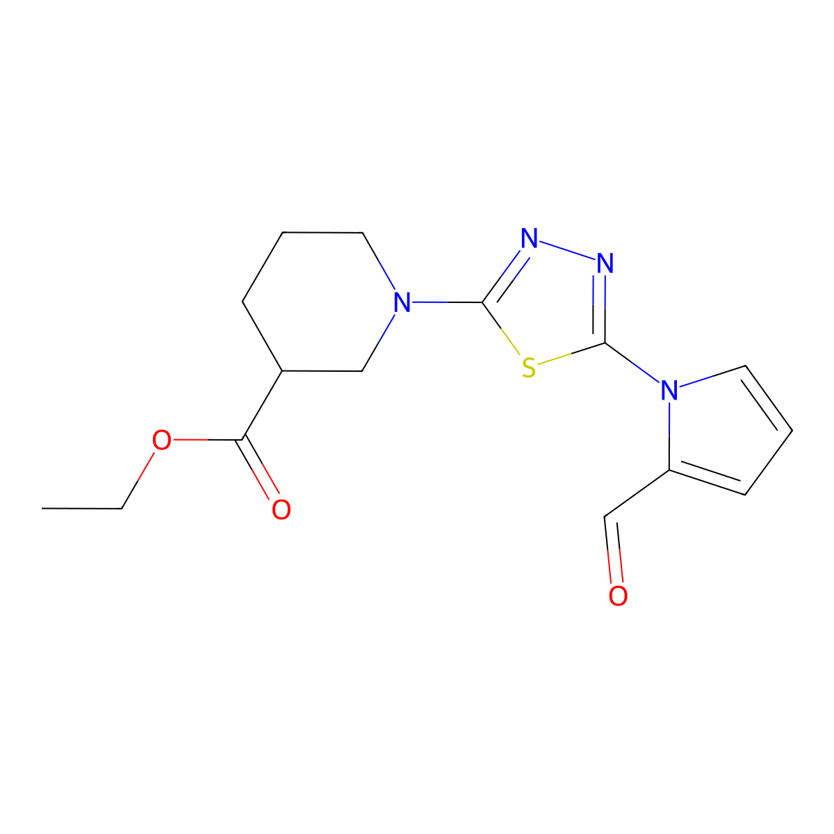 ethyl 1-[5-(2-formyl-1H-pyrrol-1-yl)-1,3,4-thiadiazol-2-yl]piperidine-3-carboxylate molecular structure, CAS 1170142-12-7