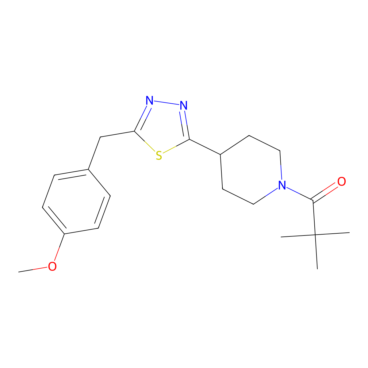 1-(4-(5-(4-Methoxybenzyl)-1,3,4-thiadiazol-2-yl)piperidin-1-yl)-2,2-dimethylpropan-1-one molecular structure, CAS 1170144-81-6