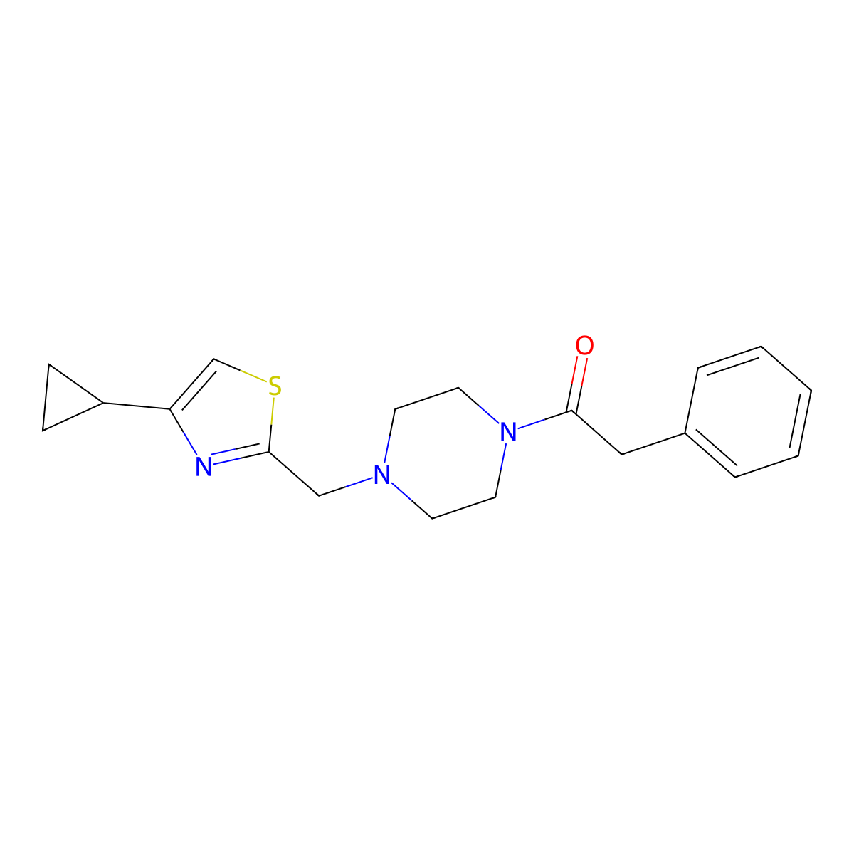 1-(4-((4-Cyclopropylthiazol-2-yl)methyl)piperazin-1-yl)-2-phenylethanone molecular structure, CAS 1170145-04-6
