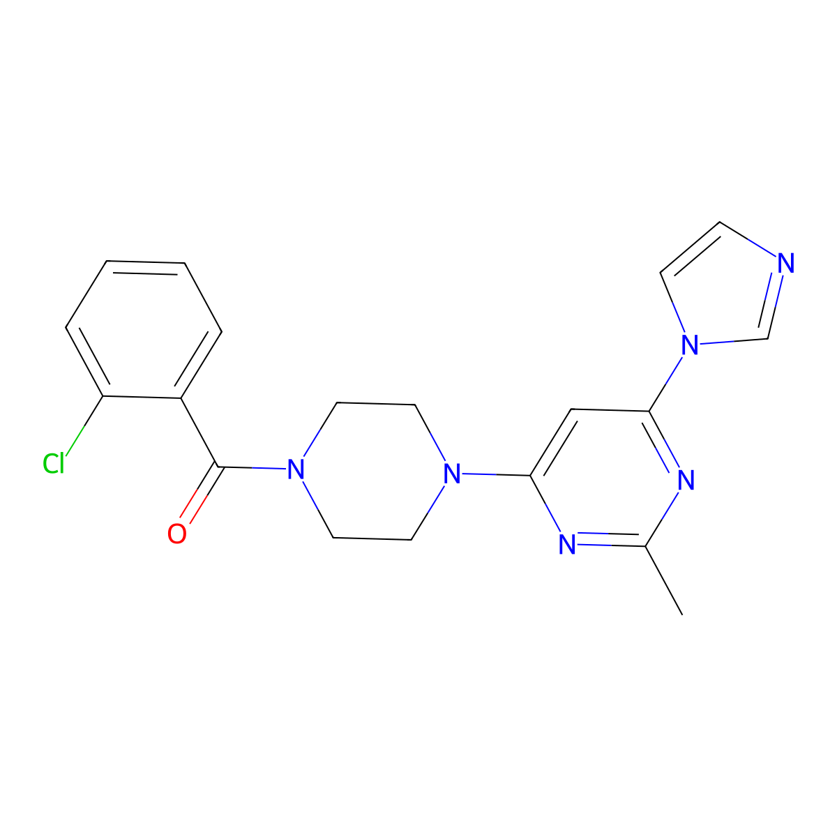 (4-(6-(1H-imidazol-1-yl)-2-methylpyrimidin-4-yl)piperazin-1-yl)(2-chlorophenyl)methanone molecular structure, CAS 1170147-38-2