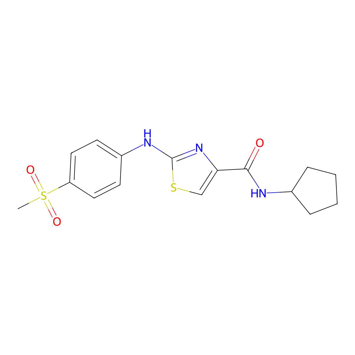 N-cyclopentyl-2-((4-(methylsulfonyl)phenyl)amino)thiazole-4-carboxamide molecular structure, CAS 1170148-11-4