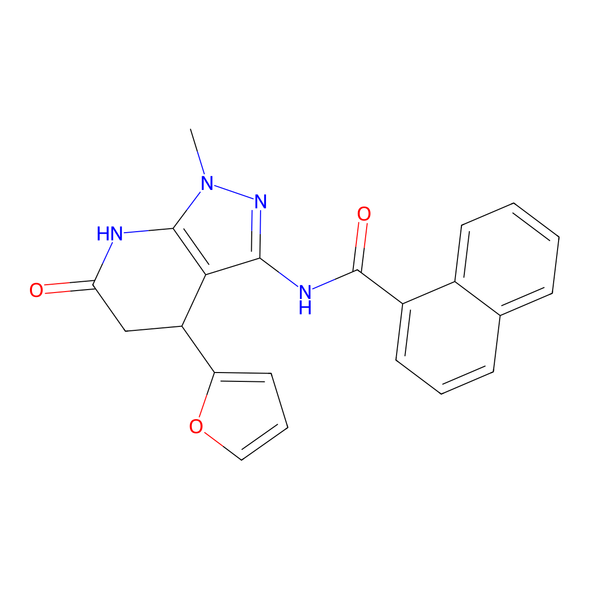 N-(4-(furan-2-yl)-1-methyl-6-oxo-4,5,6,7-tetrahydro-1H-pyrazolo[3,4-b]pyridin-3-yl)-1-naphthamide molecular structure, CAS 1170150-68-1