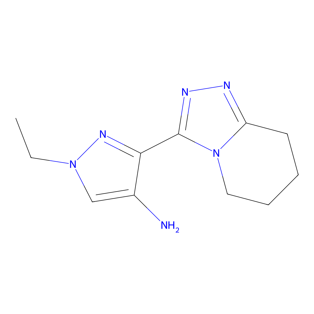 1-Ethyl-3-(5,6,7,8-tetrahydro-[1,2,4]triazolo[4,3-a]pyridin-3-yl)-1H-pyrazol-4-amine molecular structure, CAS 1170155-20-0