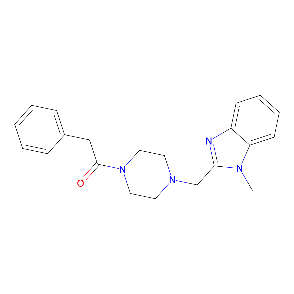 1-(4-((1-methyl-1H-benzo[d]imidazol-2-yl)methyl)piperazin-1-yl)-2-phenylethanone molecular structure, CAS 1170156-74-7