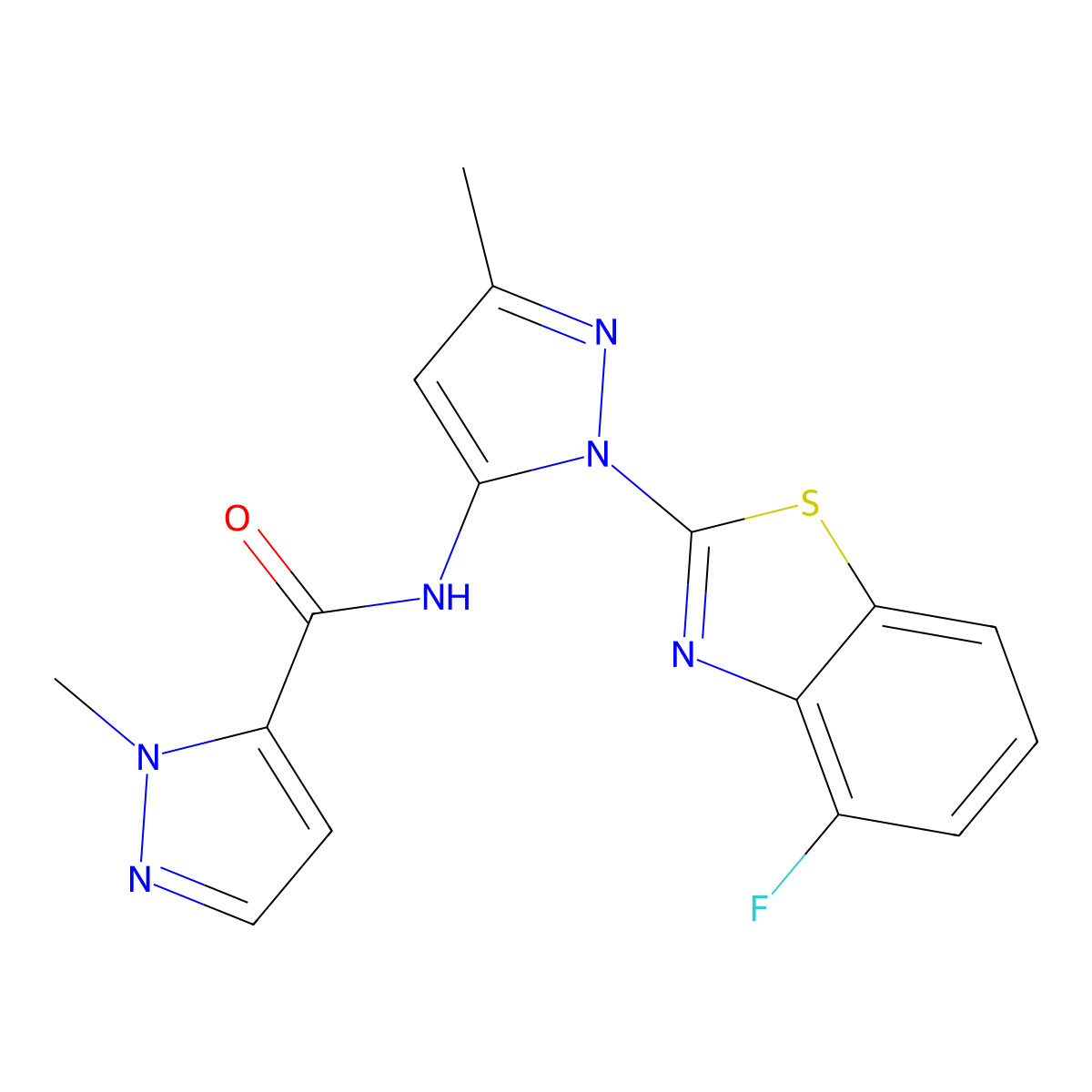 N-(1-(4-fluorobenzo[d]thiazol-2-yl)-3-methyl-1H-pyrazol-5-yl)-1-methyl-1H-pyrazole-5-carboxamide molecular structure, CAS 1170156-92-9
