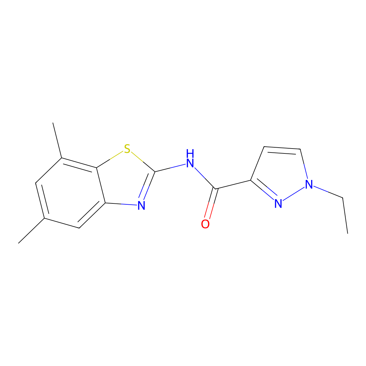 N-(5,7-dimethylbenzo[d]thiazol-2-yl)-1-ethyl-1H-pyrazole-3-carboxamide molecular structure, CAS 1170158-53-8