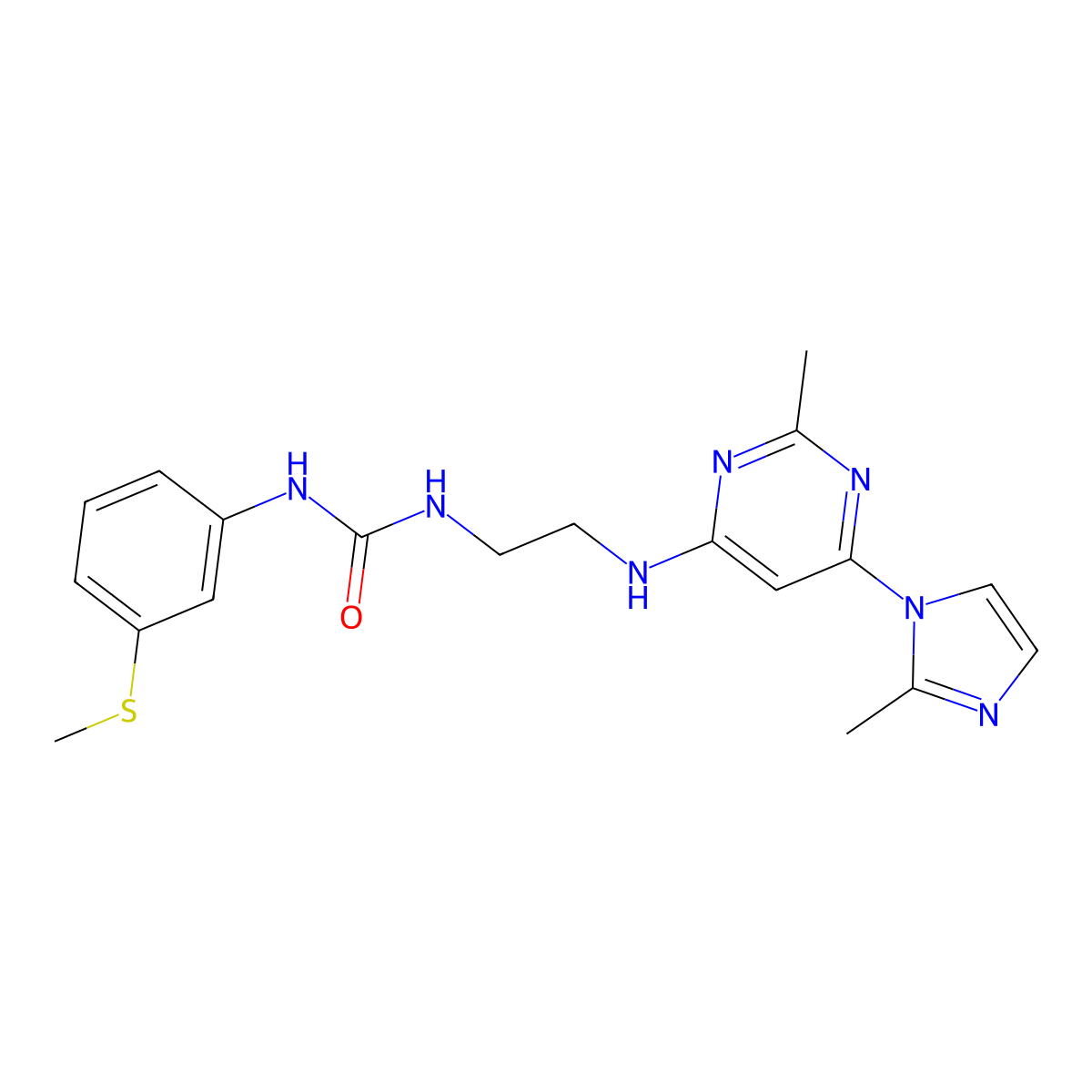 1-(2-((2-methyl-6-(2-methyl-1H-imidazol-1-yl)pyrimidin-4-yl)amino)ethyl)-3-(3-(methylthio)phenyl)urea molecular structure, CAS 1170160-44-7