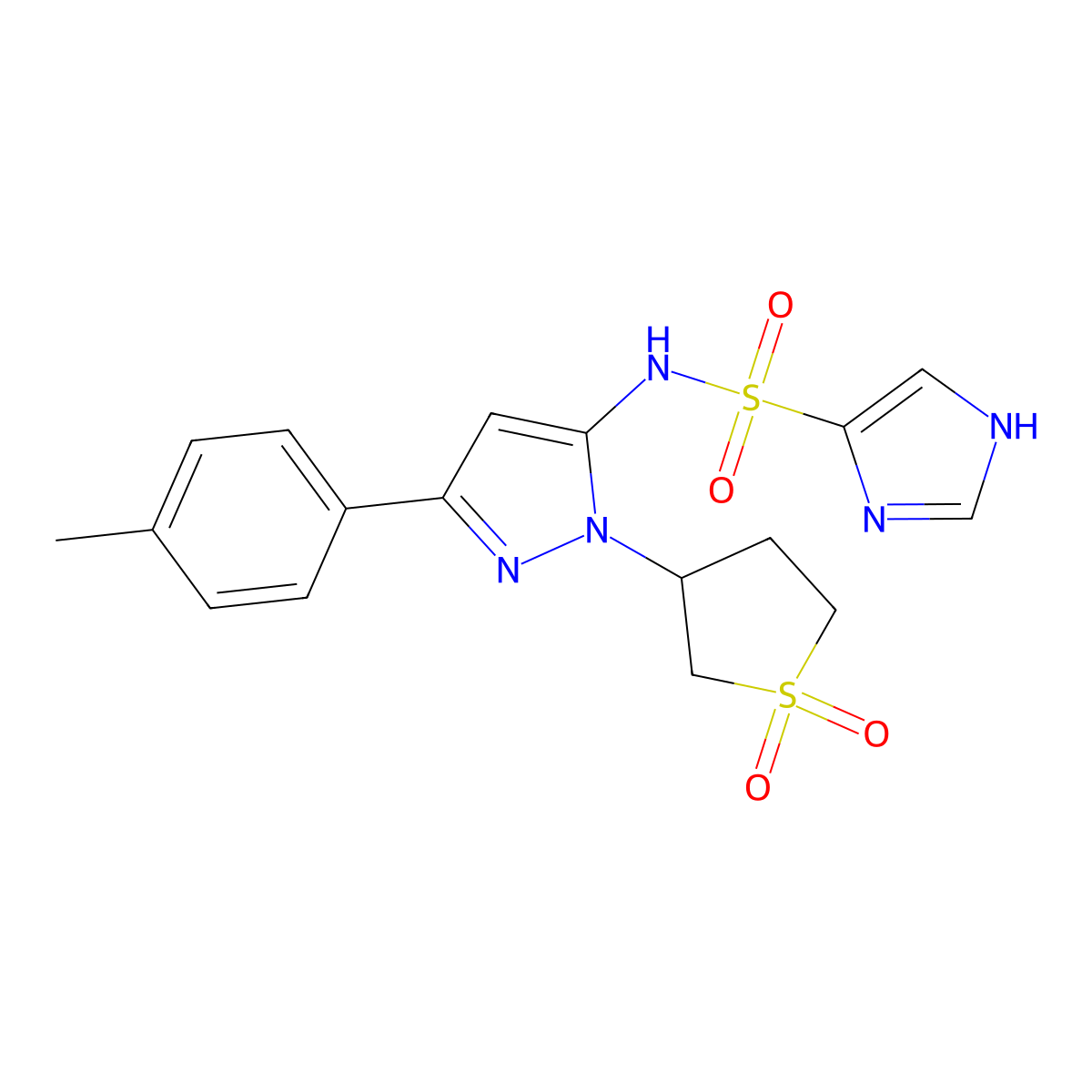 N-(1-(1,1-dioxidotetrahydrothiophen-3-yl)-3-(p-tolyl)-1H-pyrazol-5-yl)-1H-imidazole-4-sulfonamide molecular structure, CAS 1170162-37-4