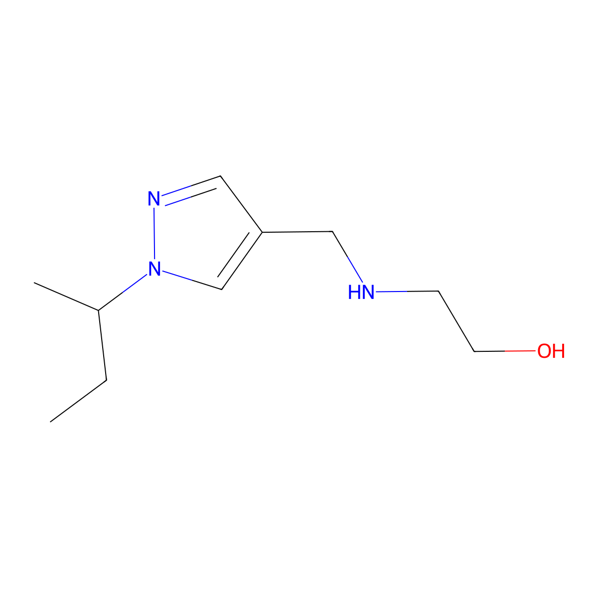 2-({[1-(Methylpropyl)pyrazol-4-yl]methyl}amino)ethan-1-ol molecular structure, CAS 1170162-57-8