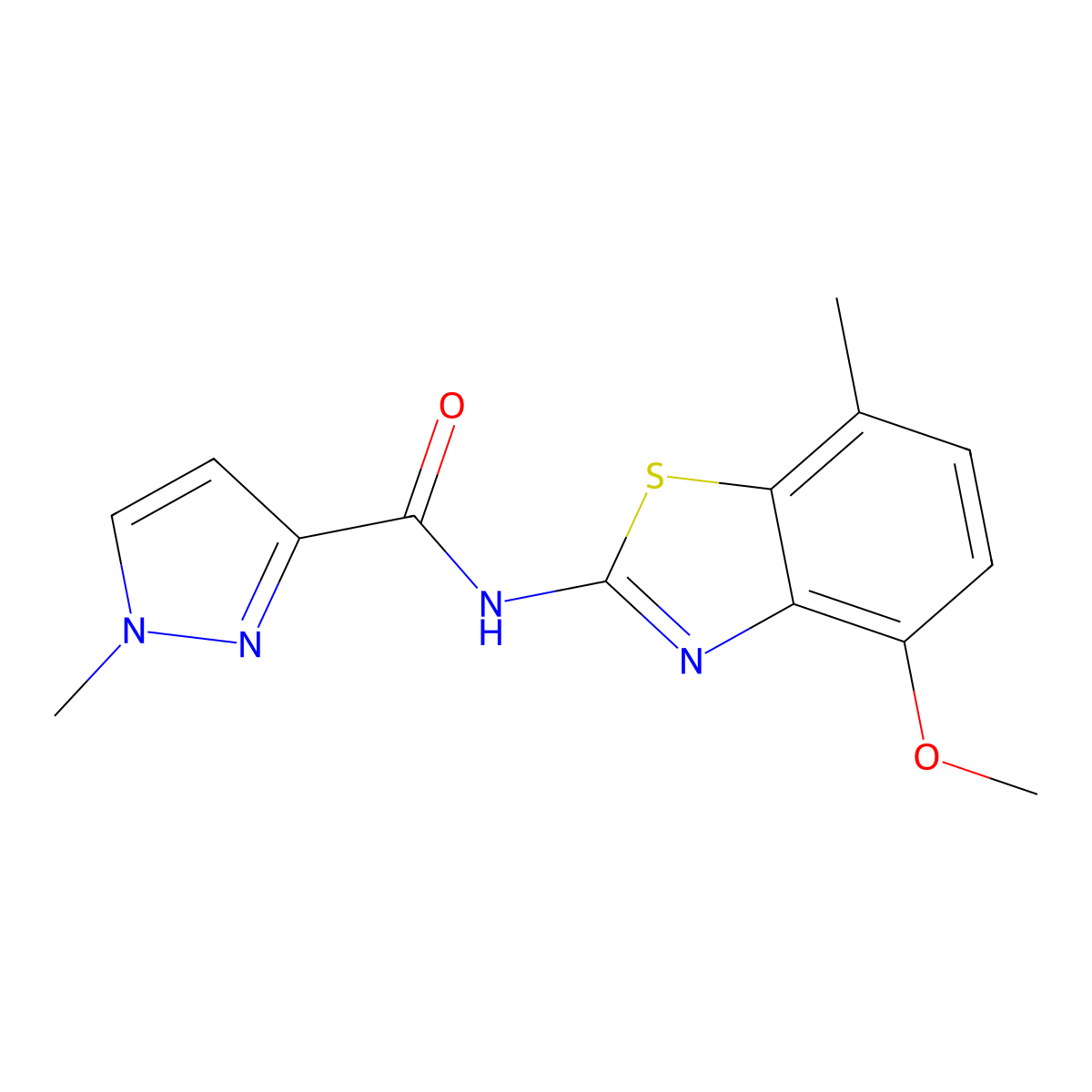 N-(4-methoxy-7-methylbenzo[d]thiazol-2-yl)-1-methyl-1H-pyrazole-3-carboxamide molecular structure, CAS 1170163-14-0